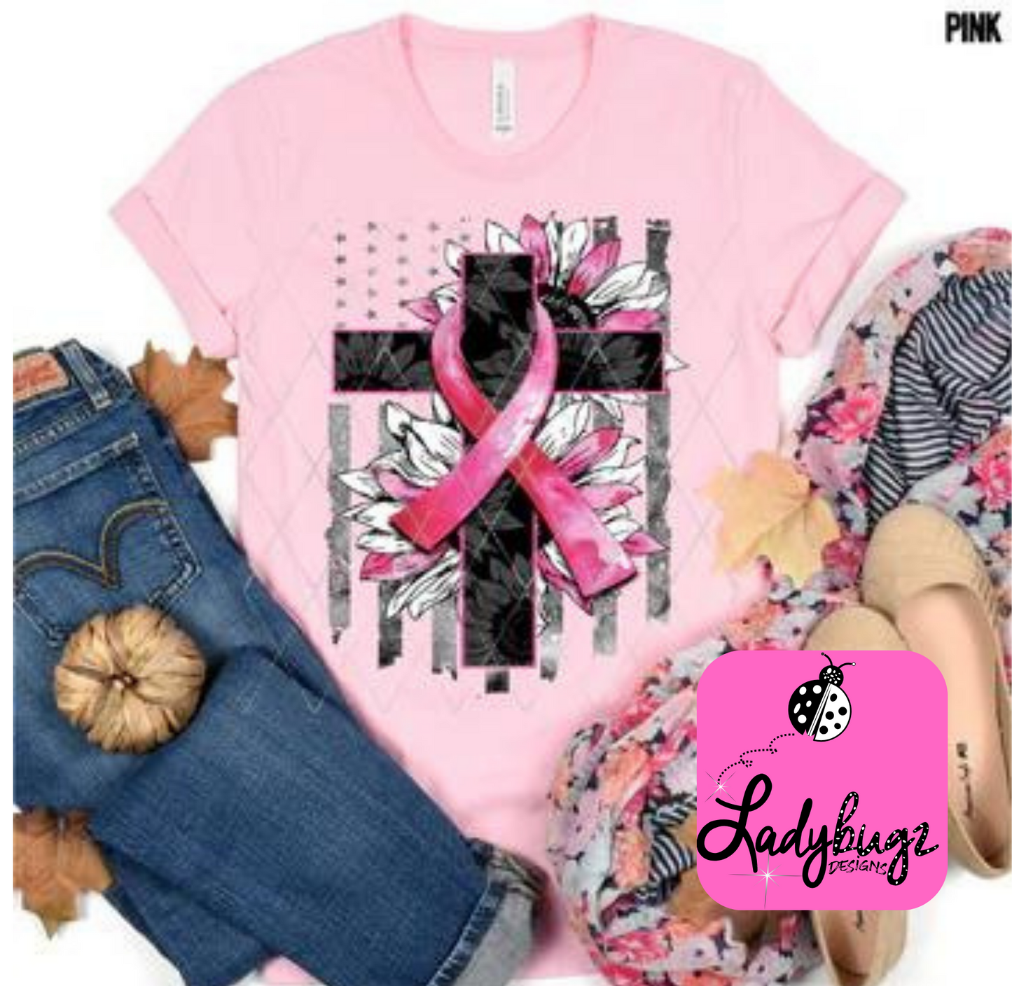 Patriotic Breast Cancer w/cross