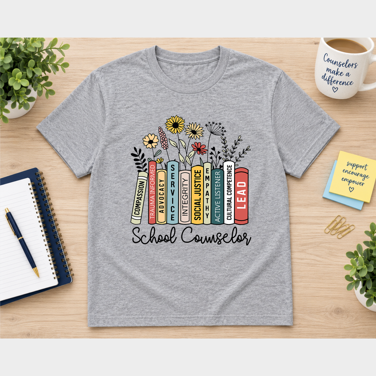 School Counselor- Books & Blooms Tee