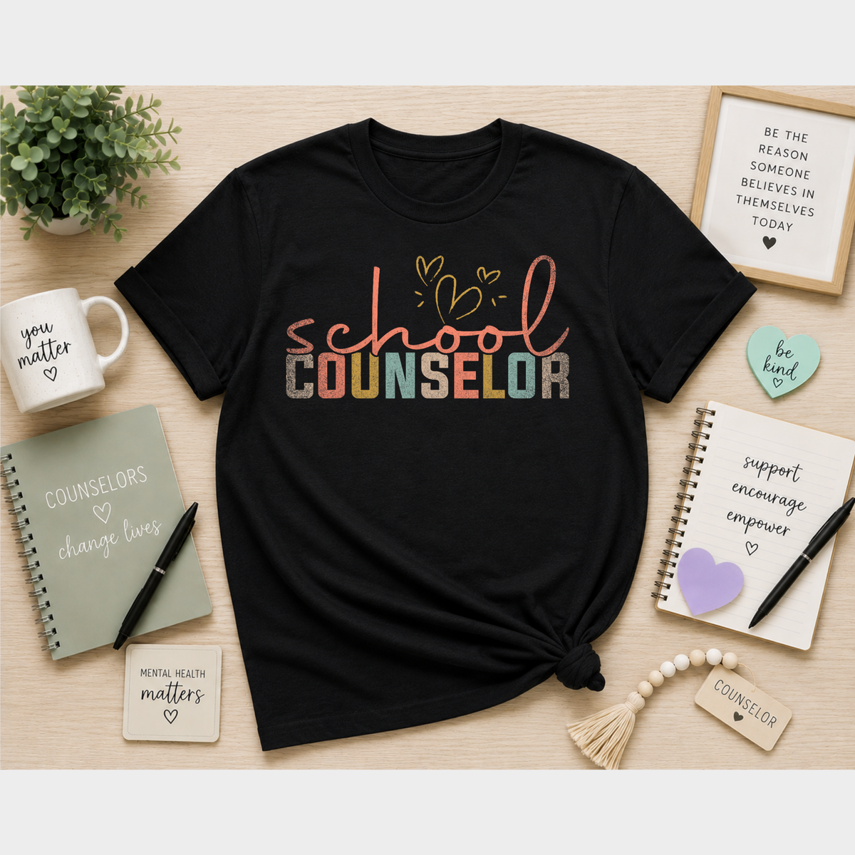 School Counselor Retro Hearts Tee
