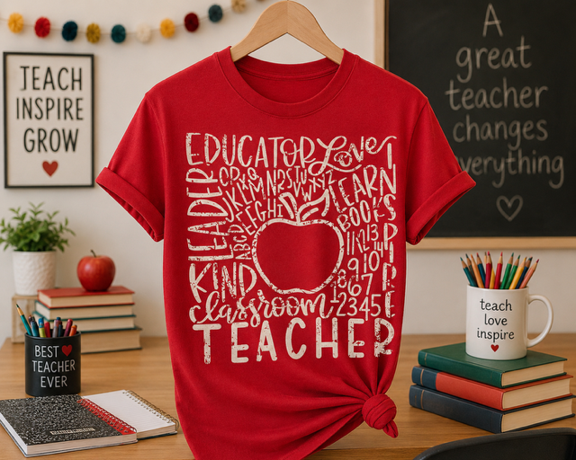 Teacher With Apple and Typography